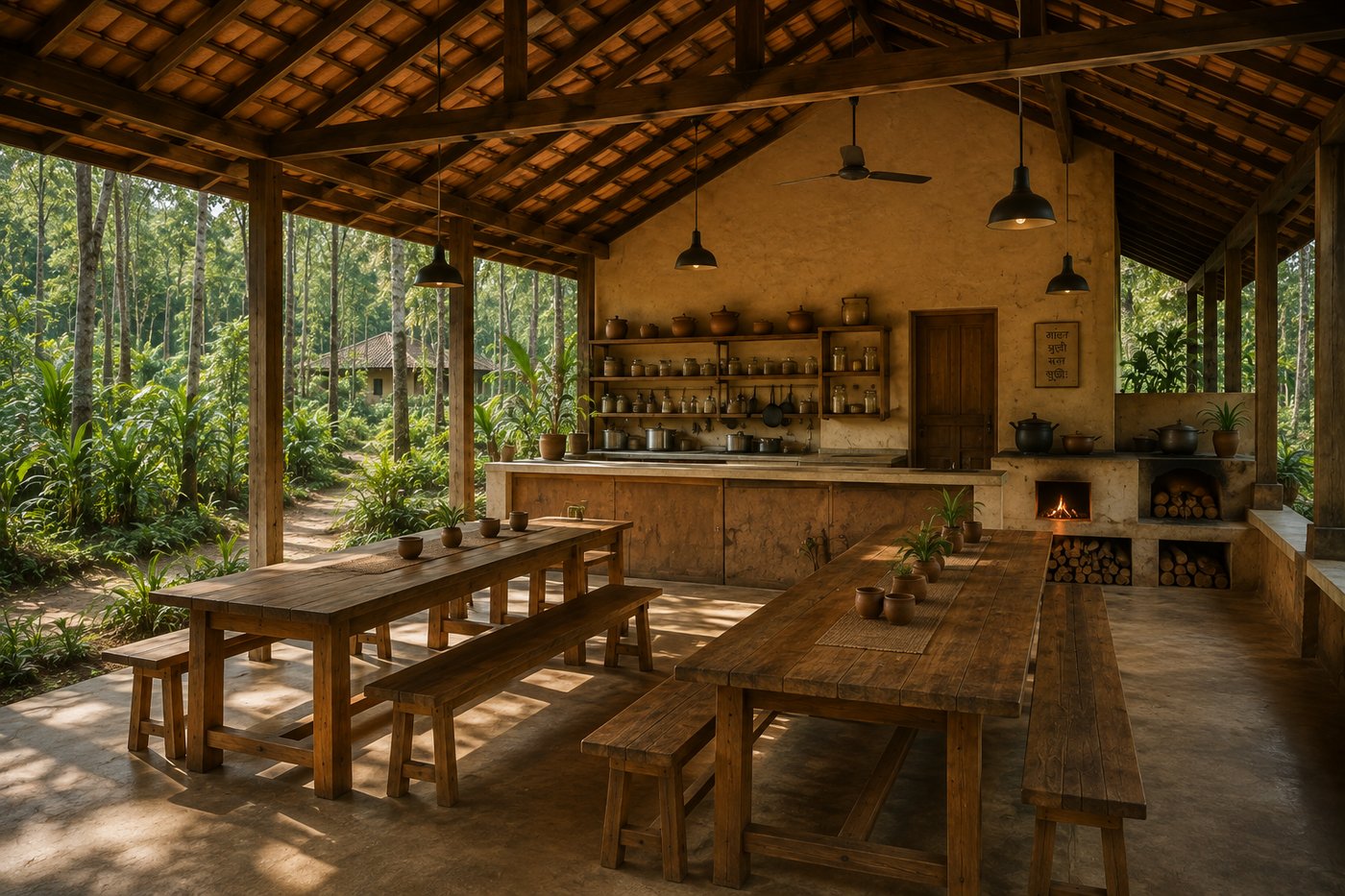 Concept render: kitchen and dining hall