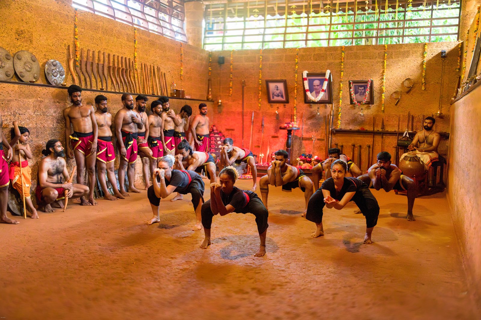 Group stretching before training